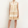 Greek Archaic Kori Classic Triangle Sleeveless Mini Dress - Natural and Gold New