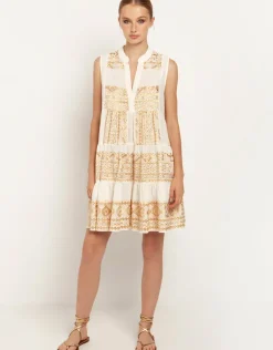 Greek Archaic Kori Classic Triangle Sleeveless Mini Dress - Natural and Gold New