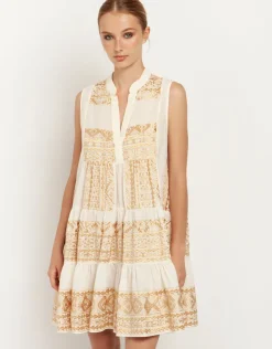 Greek Archaic Kori Classic Triangle Sleeveless Mini Dress - Natural and Gold New