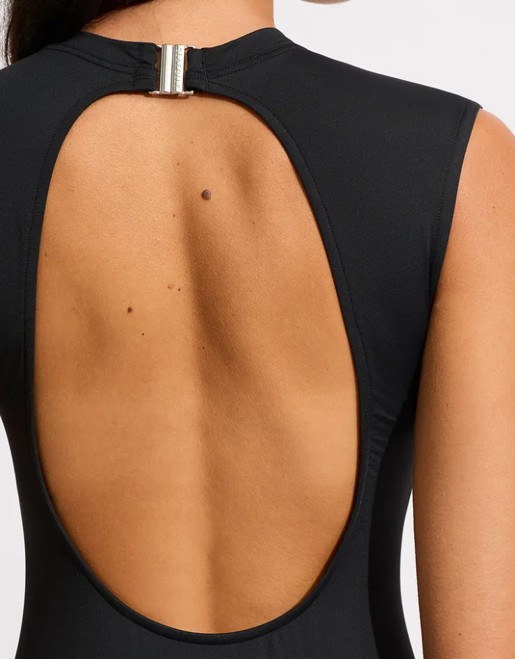 Seafolly Collective Cap Sleeved Swimsuit - Black Sale