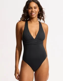 Seafolly Collective Cross Back Swimsuit - Black Hot