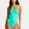 Seafolly Collective Halter Bandeau Swimsuit - Aquatic Blue Hot