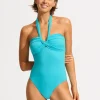Seafolly Collective Halter Bandeau Swimsuit - Atoll Blue Discount