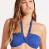 Seafolly Collective Halter Bandeau Bikini Top - Azure New