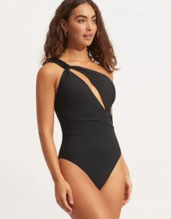 Seafolly Collective One Shoulder Swimsuit - Black New