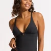 Seafolly Collective Trim Front Tankini Top - Black Online