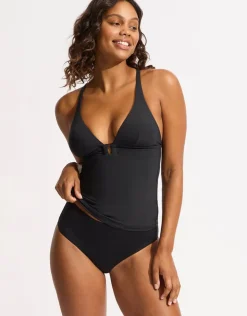 Seafolly Collective Trim Front Tankini Top - Black Online