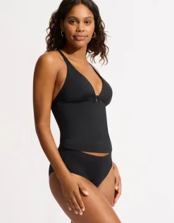 Seafolly Collective Trim Front Tankini Top - Black Online