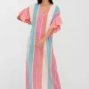 Pitusa Contrast Ruffle Sleeve V Neck Dress - Multi New