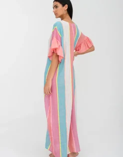 Pitusa Contrast Ruffle Sleeve V Neck Dress - Multi New