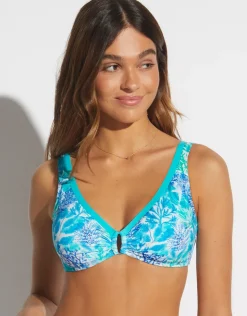 Tessy Coral Ring Front Bikini Top - Turquoise Hot