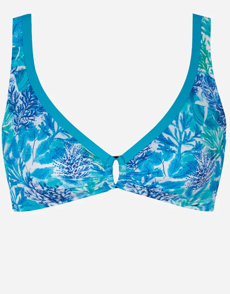 Tessy Coral Ring Front Bikini Top - Turquoise Hot