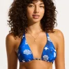 Seafolly Corfu Reversible Longline Slide Tri Bikini Top - Azure Clearance
