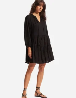 Seafolly Corsica Embroidery Tier Dress - Black Outlet