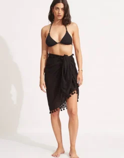 Seafolly Cotton Gauze Sarong - Black Clearance