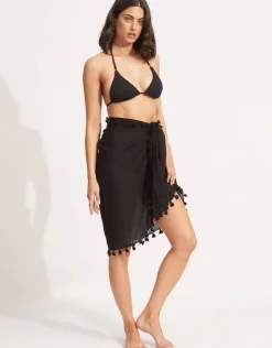 Seafolly Cotton Gauze Sarong - Black Clearance