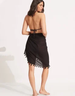 Seafolly Cotton Gauze Sarong - Black Clearance