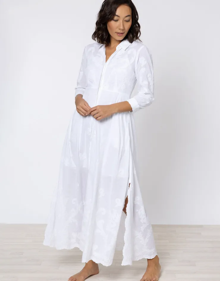 Juliet Dunn Cotton Maxi Dress with Vintage Embroidery - White Sale