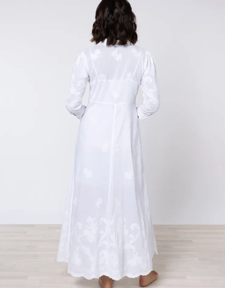 Juliet Dunn Cotton Maxi Dress with Vintage Embroidery - White Sale