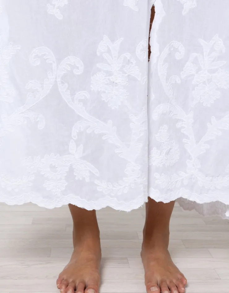 Juliet Dunn Cotton Maxi Dress with Vintage Embroidery - White Sale