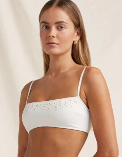 Peony Creme Memoir Embroidered Bandeau Crop Bikini Top - White Fashion