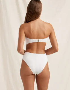 Peony Creme Memoir Embroidered Strapless Swimsuit - White Clearance