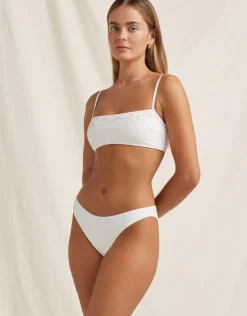 Peony Creme Memoir Embroidered Bandeau Crop Bikini Top - White Fashion