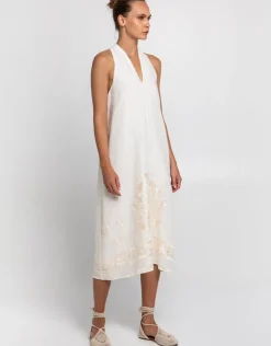 Greek Archaic Kori Crete Midi Dress - Natural and Champagne Online
