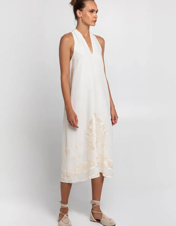 Greek Archaic Kori Crete Midi Dress - Natural and Champagne Online