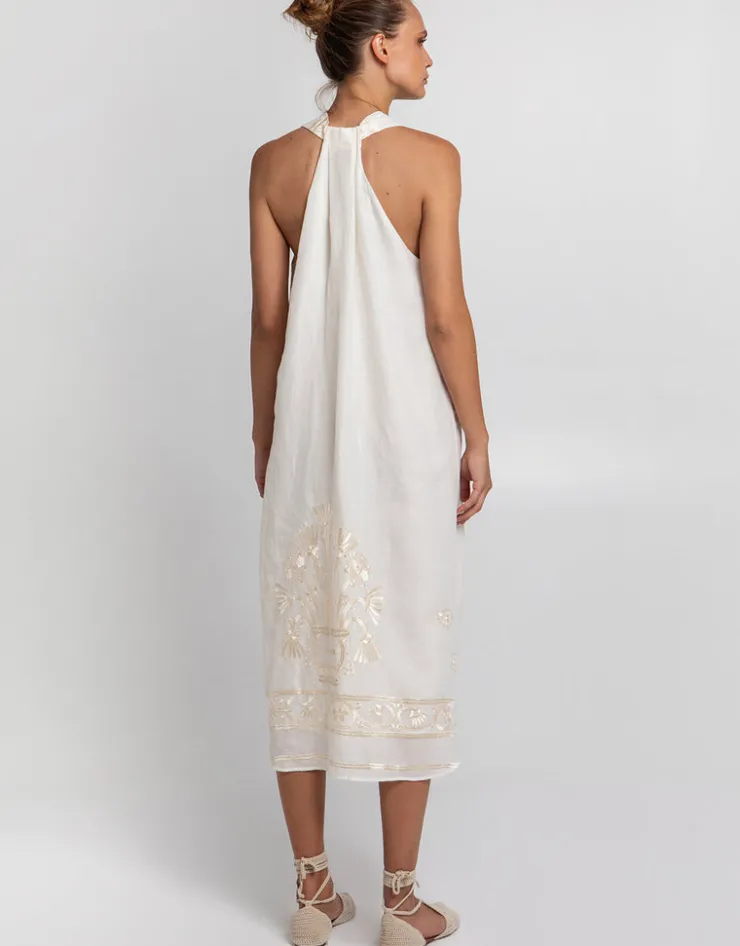 Greek Archaic Kori Crete Midi Dress - Natural and Champagne Online
