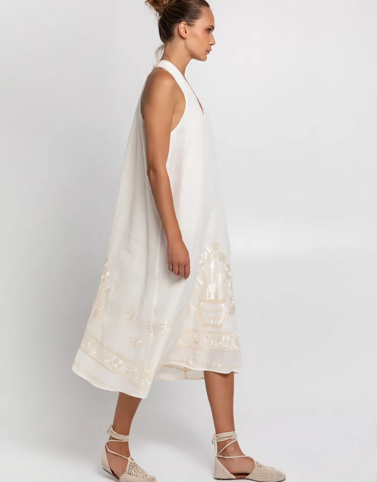 Greek Archaic Kori Crete Midi Dress - Natural and Champagne Online