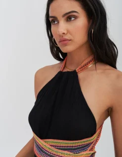 Pitusa Crinkle Halter Dress - Black Fashion