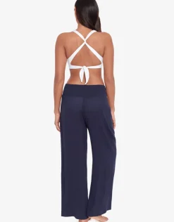 Lauren Ralph Lauren Crinkle Smocked Waist Beach Pant - Dark Navy New