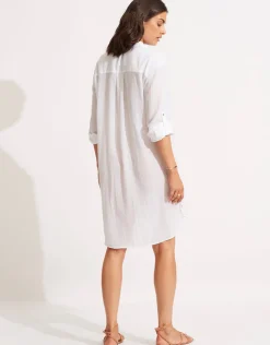 Seafolly Crinkle Twill Beach Shirt - White Sale
