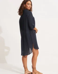Seafolly Crinkle Twill Beach Shirt - Indigo New