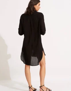 Seafolly Crinkle Twill Beach Shirt - Black Best