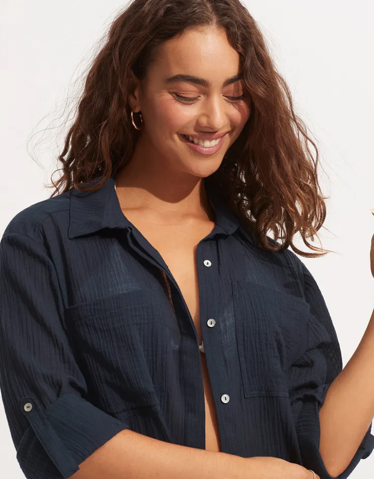 Seafolly Crinkle Twill Beach Shirt - Indigo New