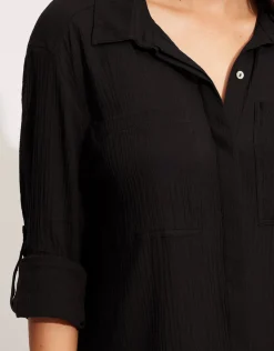 Seafolly Crinkle Twill Beach Shirt - Black Best
