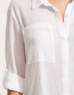 Seafolly Crinkle Twill Beach Shirt - White Sale