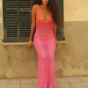 Pitusa Crochet Colourblock Siren Dress - Hot Pink Clearance