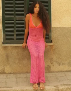 Pitusa Crochet Colourblock Siren Dress - Hot Pink Clearance
