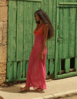 Pitusa Crochet Colourblock Siren Dress - Hot Pink Clearance