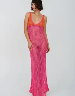 Pitusa Crochet Colourblock Siren Dress - Hot Pink Clearance