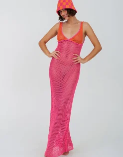 Pitusa Crochet Colourblock Siren Dress - Hot Pink Clearance