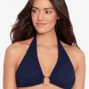 Lauren Ralph Lauren Crochet Rattan Ring Halter Bikini Top - Navy Discount