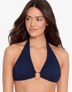 Lauren Ralph Lauren Crochet Rattan Ring Halter Bikini Top - Navy Discount