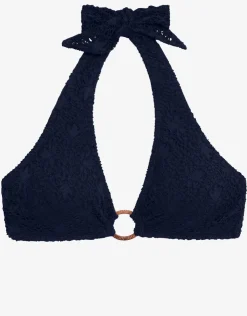 Lauren Ralph Lauren Crochet Rattan Ring Halter Bikini Top - Navy Discount