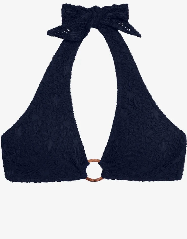 Lauren Ralph Lauren Crochet Rattan Ring Halter Bikini Top - Navy Discount