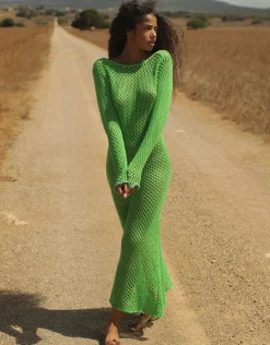 Pitusa Crochet U Back Maxi Dress - Green Hot