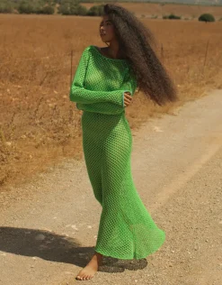 Pitusa Crochet U Back Maxi Dress - Green Hot
